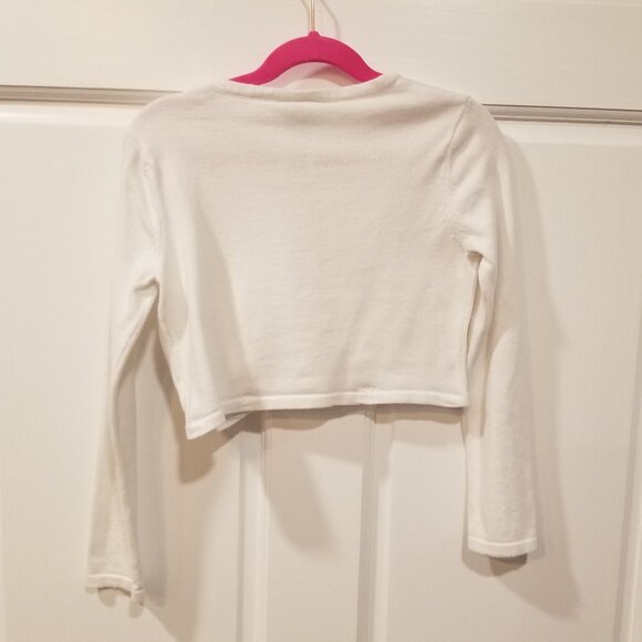 Girls' Bonnie Jean White Cropped Cardigan, Size M, EUC - Picture 2 of 10